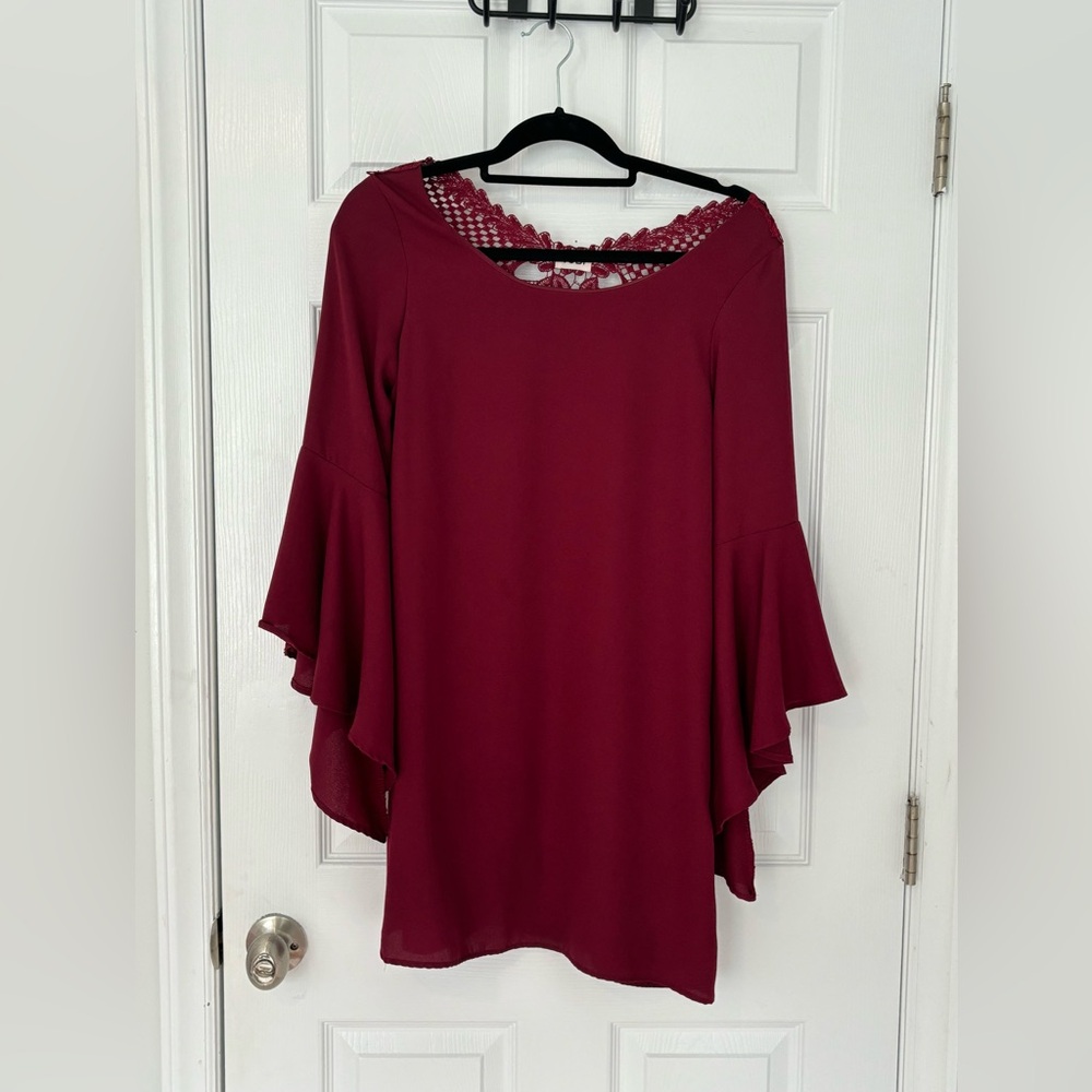 Red Long Sleeve Ruffle Dress TOBI